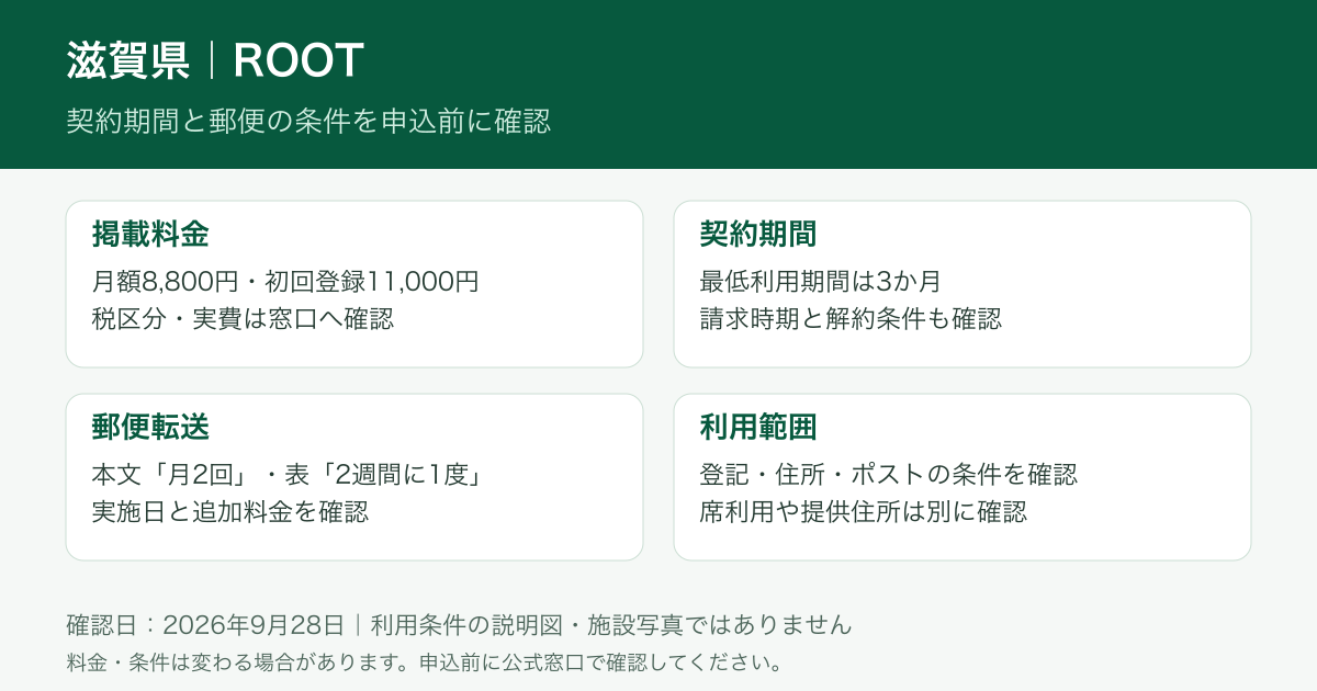 ROOTの料金・最低契約期間・郵便転送の確認事項