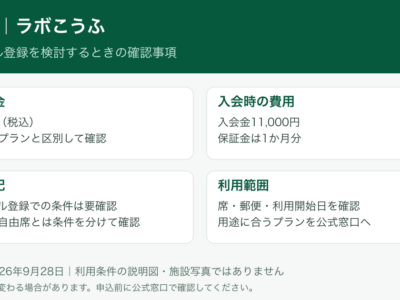 山梨 ラボこうふ 料金と契約条件の説明図。施設写真ではありません。